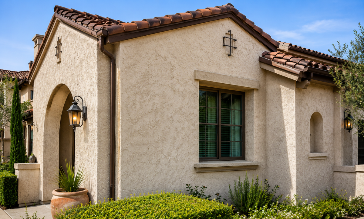 Real stucco repair showing exposed wall framing